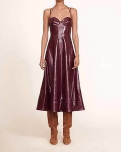 STAUD | Dresses | New Staud Abstract Faux Leather Midi Dress In Plum  Burgundy | Poshmark